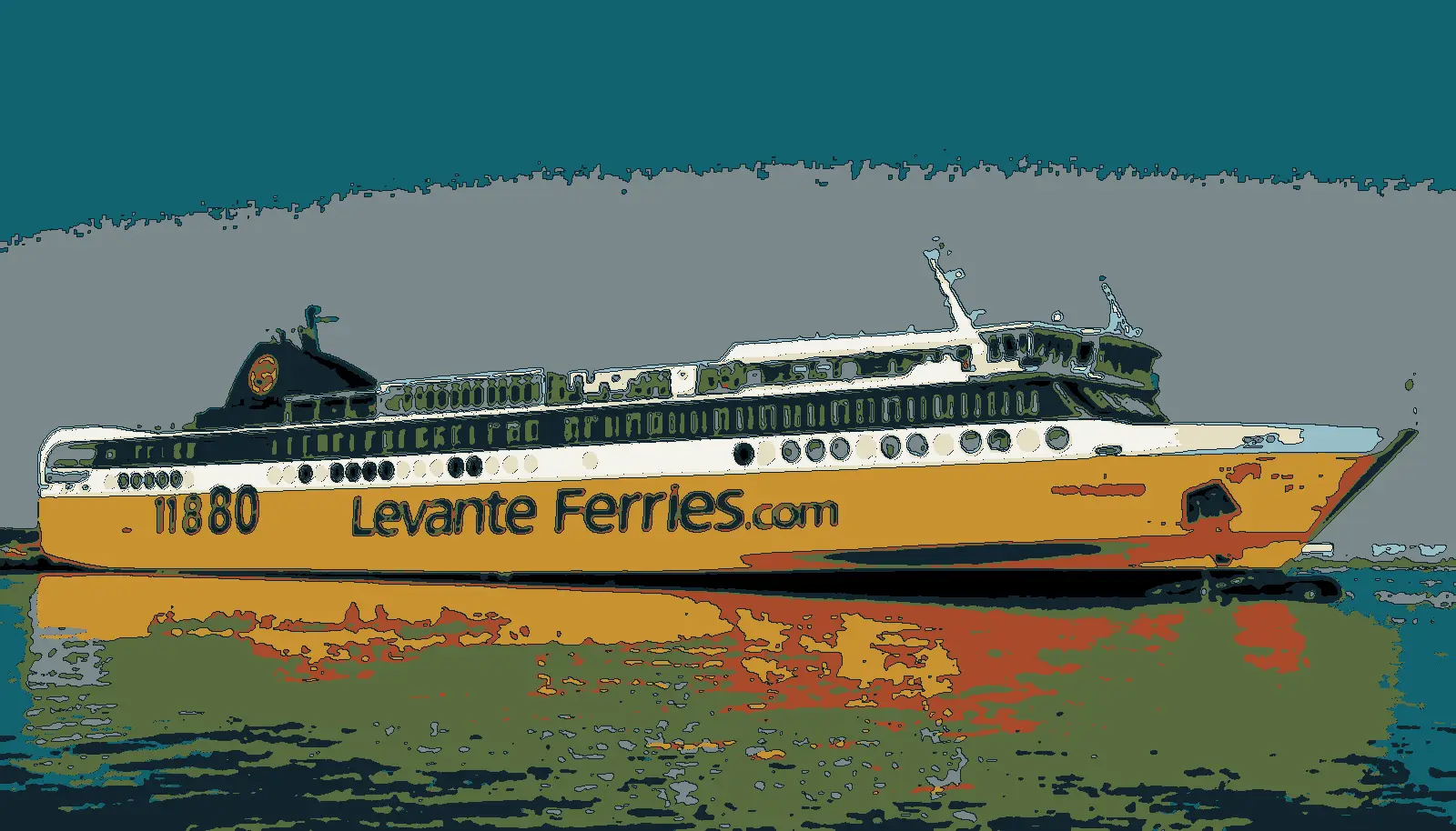Illustration after a photo: the ferry Fior di Levante at Kyllini port