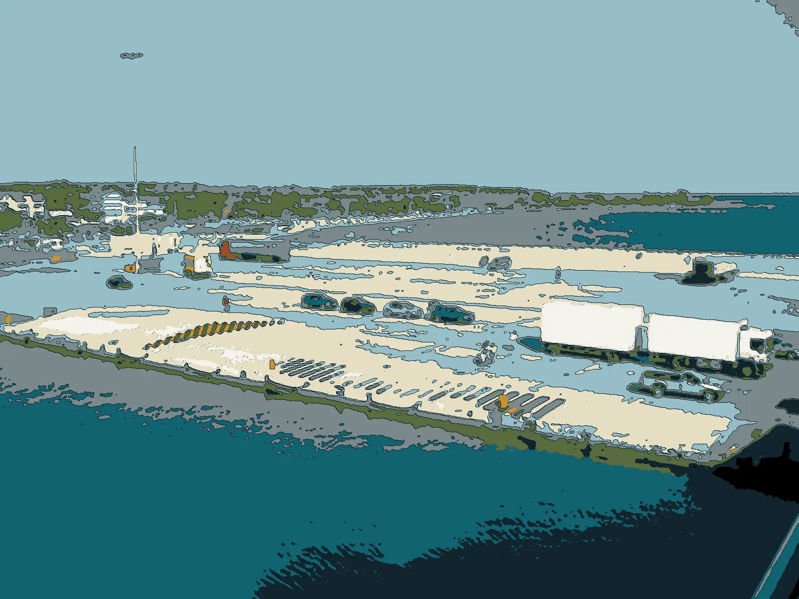 Illustration after a photo: the ferry quay at Kyllini